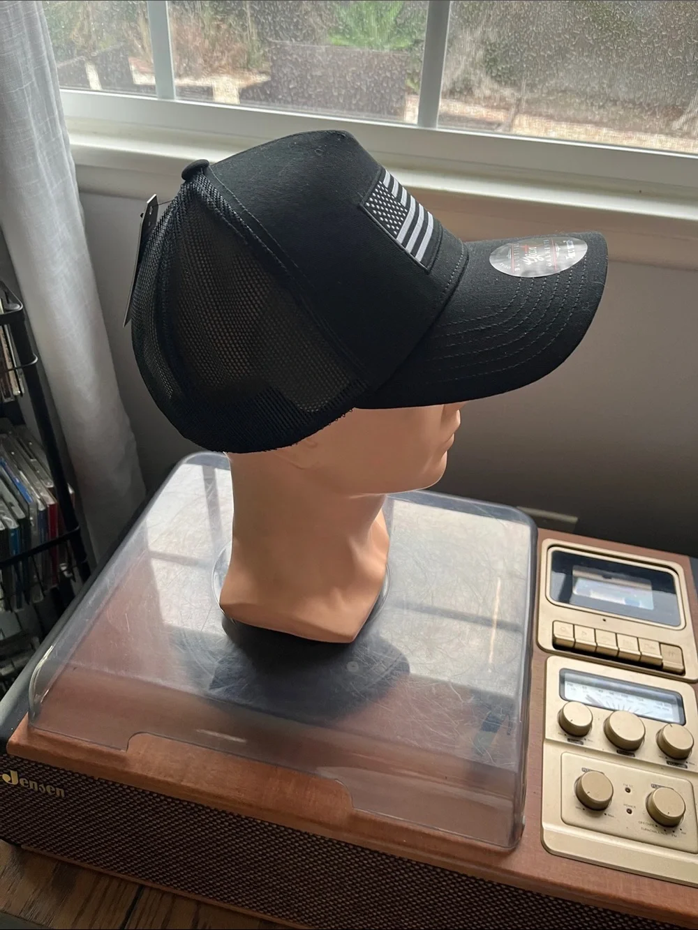 Black Trucker Cap with American Flag Patch